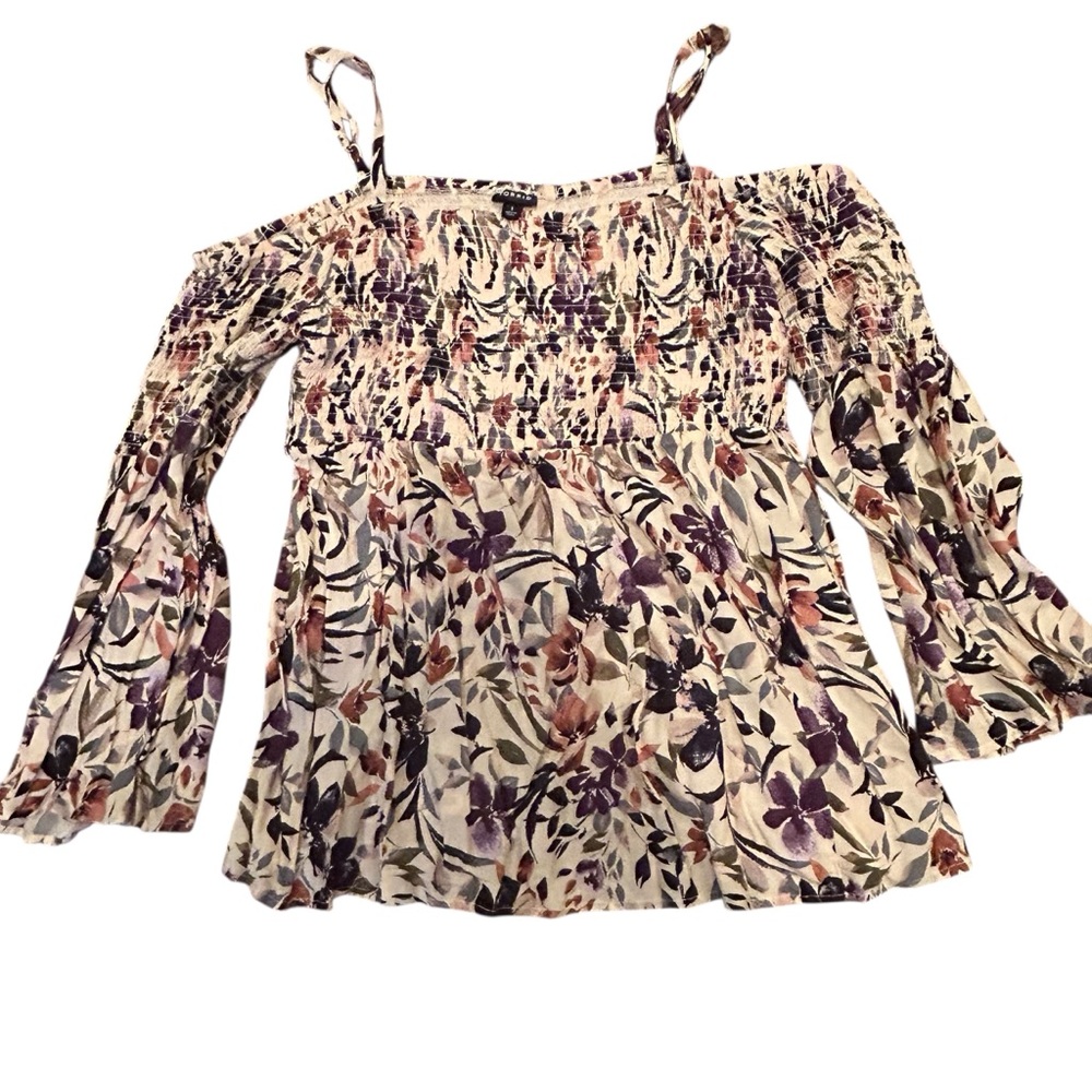 Torrid Plus Floral Off Shoulder Peasant‎ Blouse Smocked 1X Fairy Festival Boho